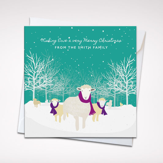 Cute Sheep Christmas Card. Wishing Ewe a Merry Christmas. Can be personalised