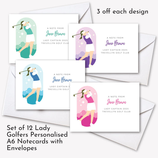 Pack of 12 Lady Captain/golfer personalised notecards