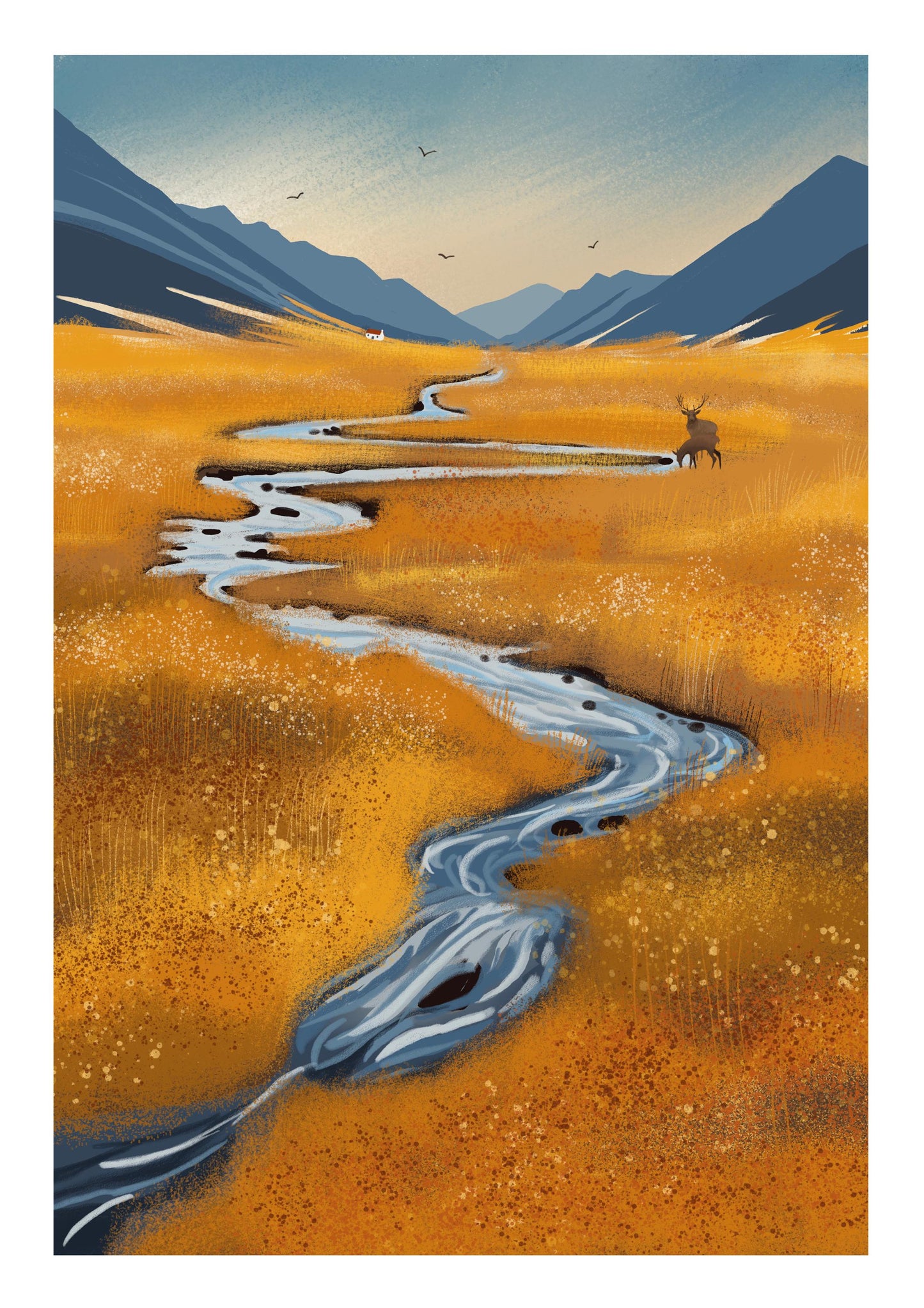 Autumn Glen Art Print. Warm and cozy art. Scottish Highland landscape. Original art. Print only or Framed