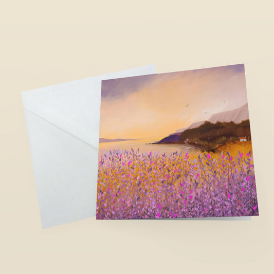 Golden Heather greetings card. Scottish Landscape card.