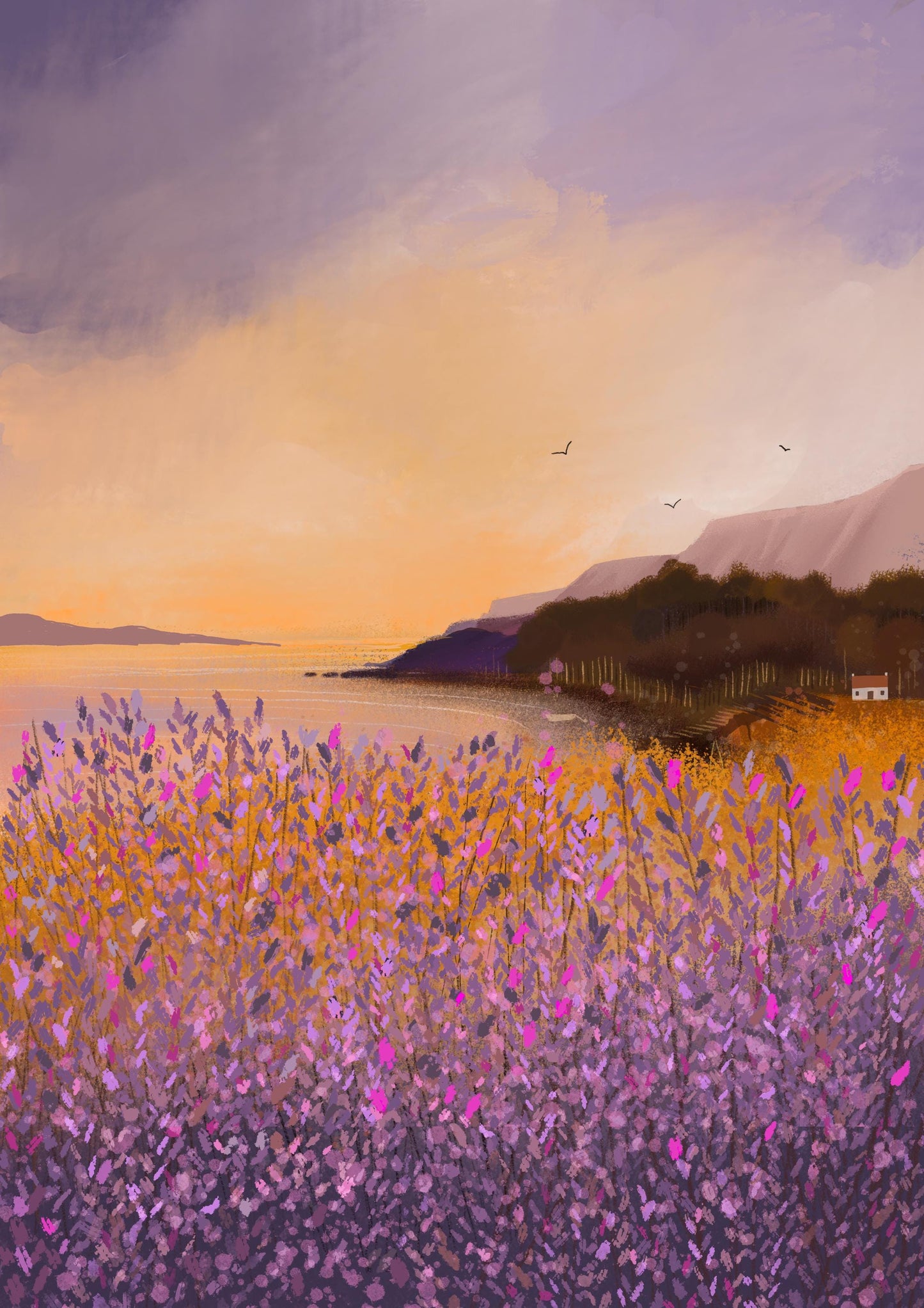 Golden Heather greetings card. Scottish Landscape card.