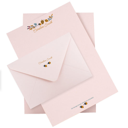Autumn leaves and berries - Personalised Stationery Set: Thick Luxury 140gsm A5 Notepaper & matching printed envelopes. Letter writing gift
