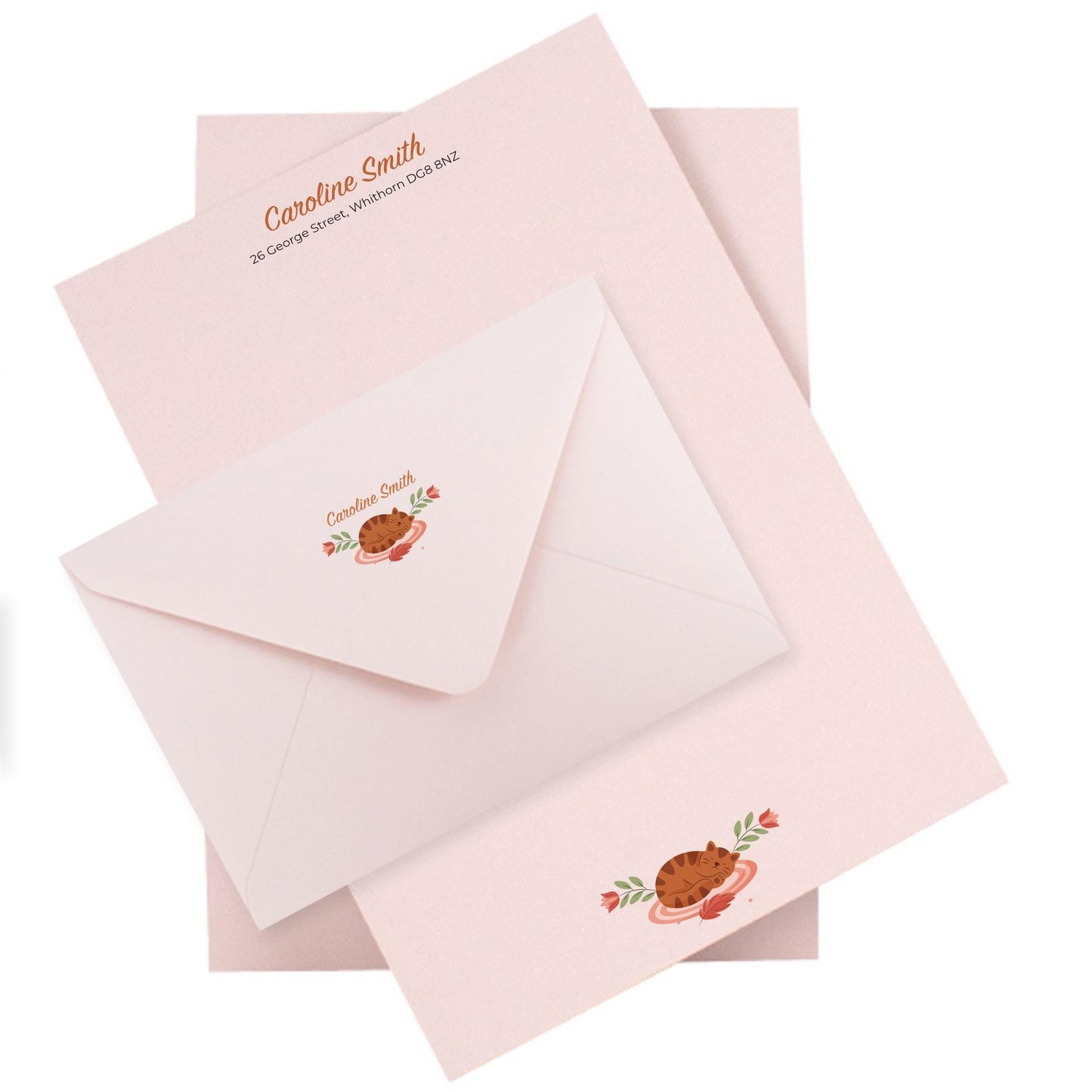 Cat Lovers Personalised Notepaper & Envelopes - Stationery Set: Thick Luxury 140gsm A5 paper with matching printed envelopes.