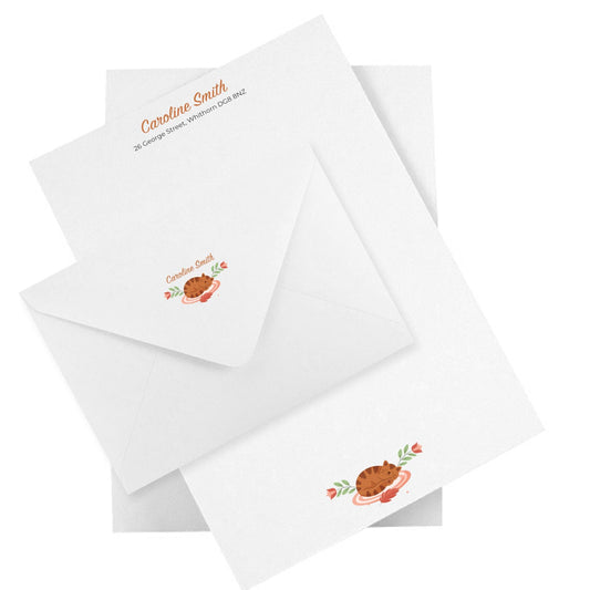 Cat Lovers Personalised Notepaper & Envelopes - Stationery Set: Thick Luxury 140gsm A5 paper with matching printed envelopes.