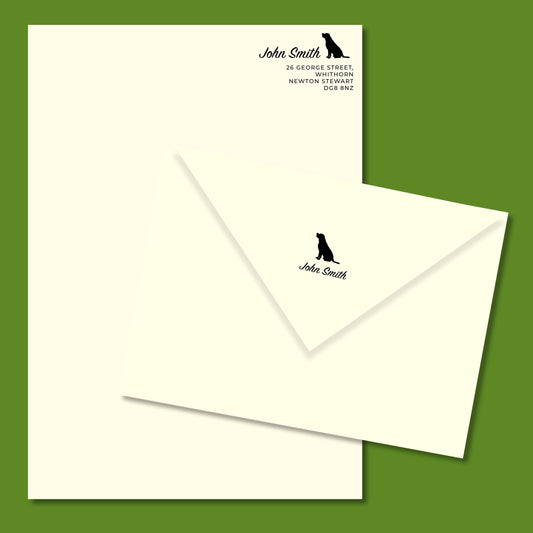 Labrador Lover Personalised Stationery. A5 Writing paper and matching envelopes. Vintage Style Notepaper and Envelopes.