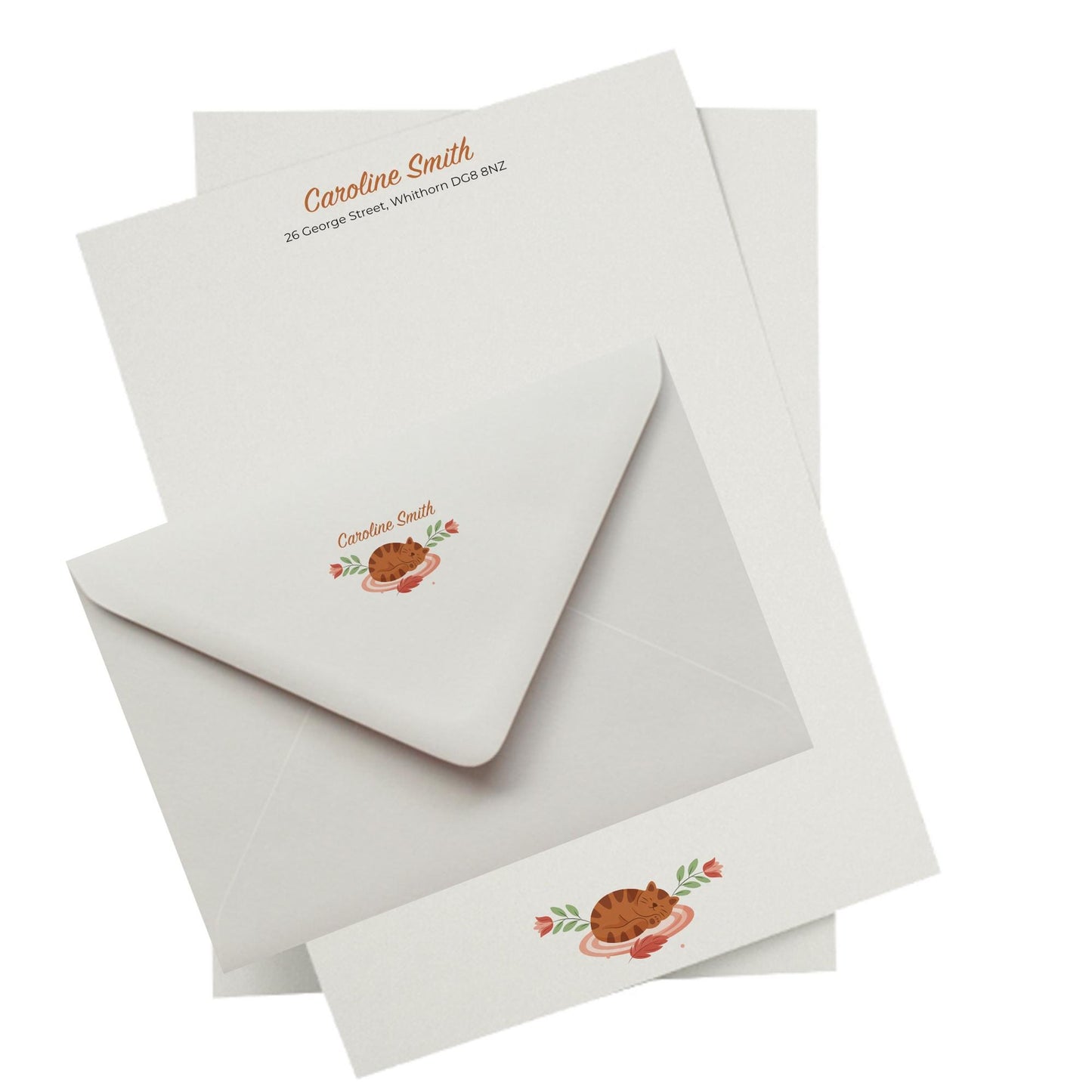 Cat Lovers Personalised Notepaper & Envelopes - Stationery Set: Thick Luxury 140gsm A5 paper with matching printed envelopes.