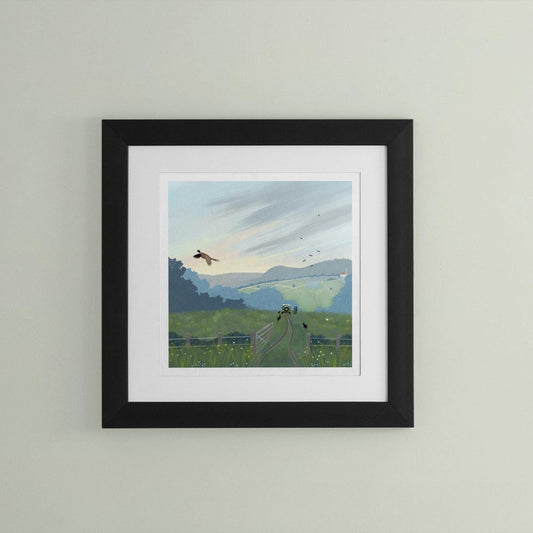 Landrover Country Art Print – Scottish Moorland Landscape with Dogs. Print only, Framed or canvas.