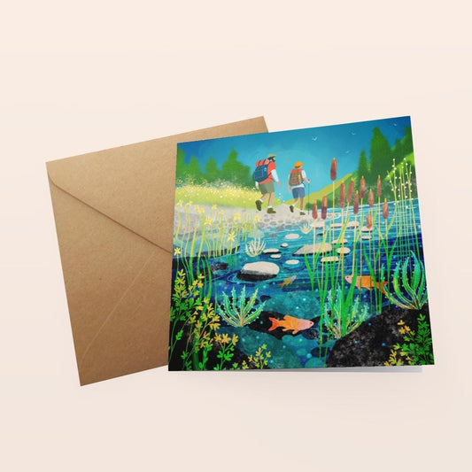 Hiking Greetings Card: 'Walking Aboot' Scottish Landscape Painting by Caroline Smith