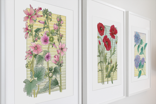 Set of 3 Vintage style floral art prints