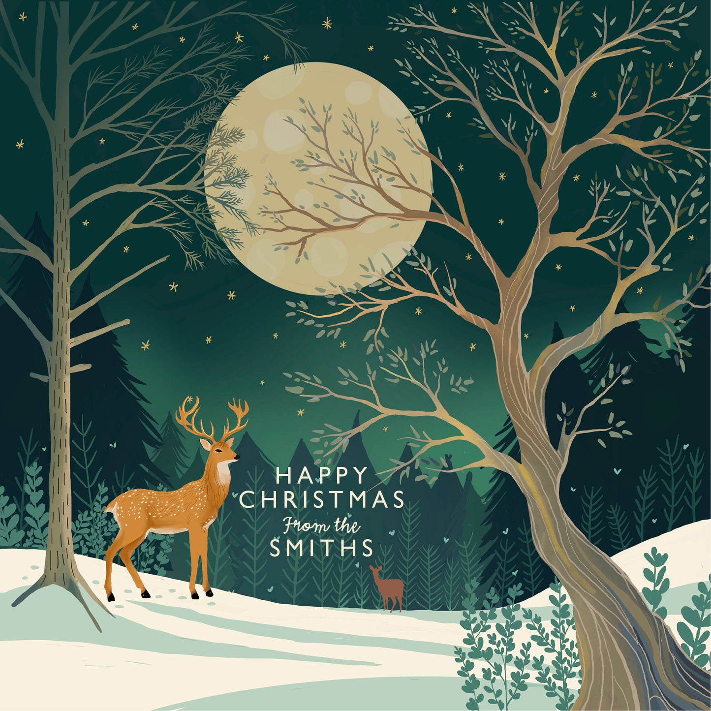 Moonlit Stag Christmas Card