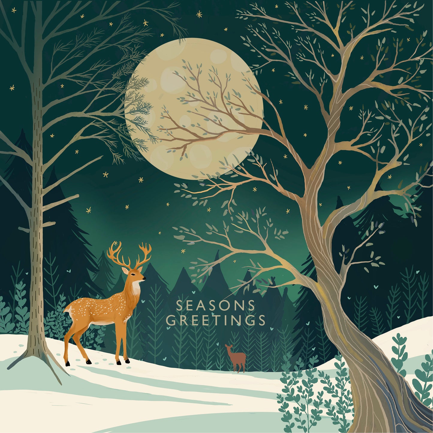 Moonlit Stag Christmas Card