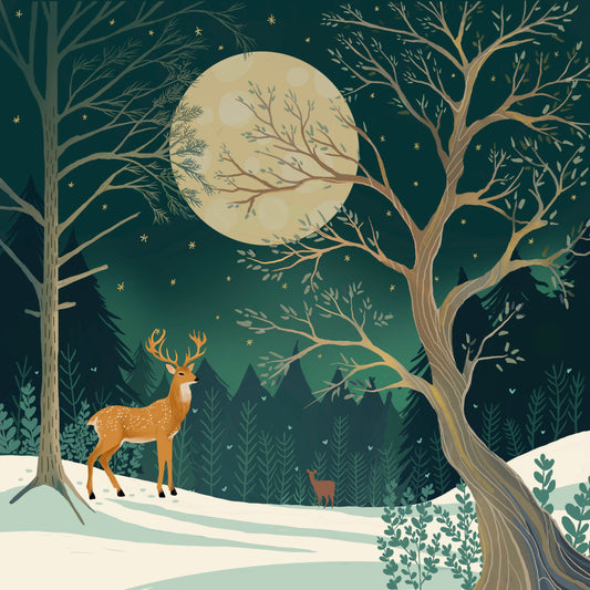 Moonlit Stag Christmas Card