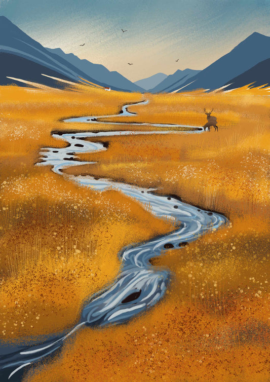 Autumn Glen Art Print. Warm and cozy art. Scottish Highland landscape. Original art. Print only or Framed