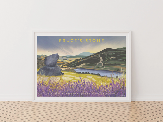 Bruce's Stone, Glentrool - Travel Poster - A5, A4, A3, A2, A1, Framed or unframed print