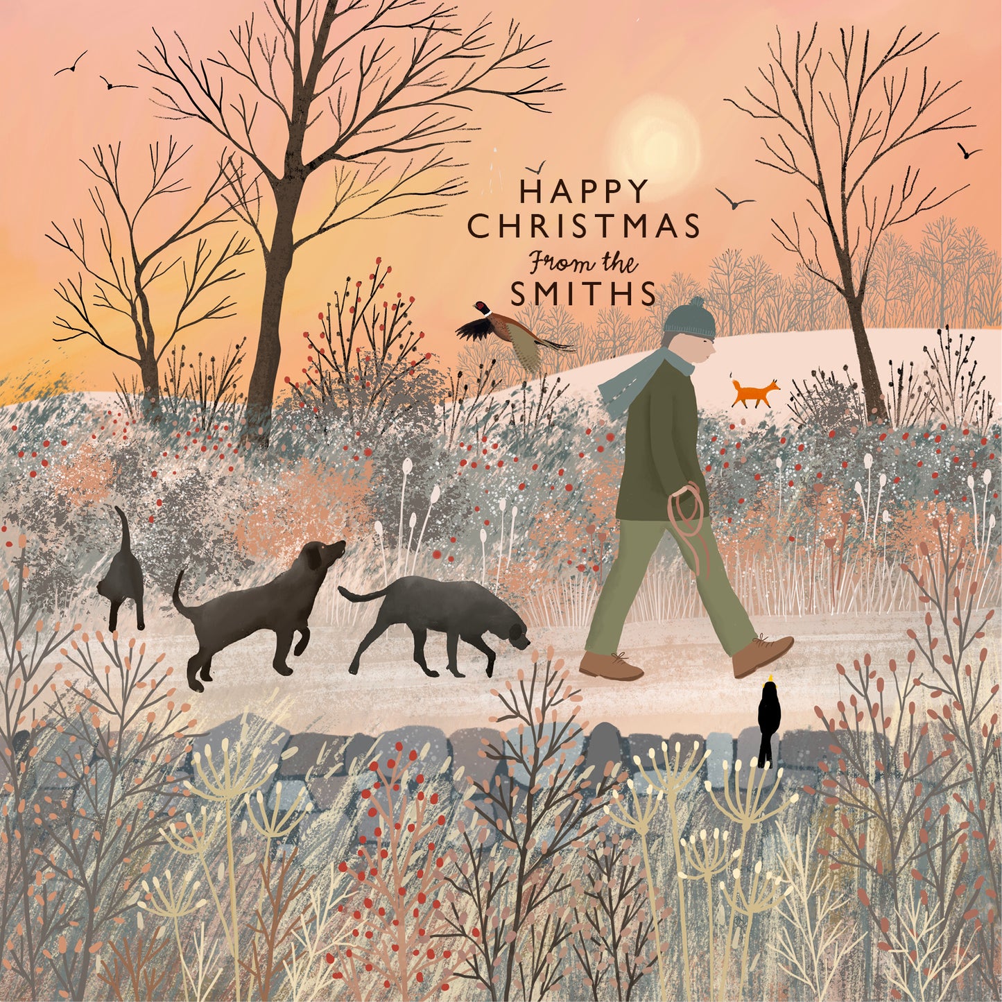 Winter Walk, Labrador Christmas Card, Perfect for dog lovers