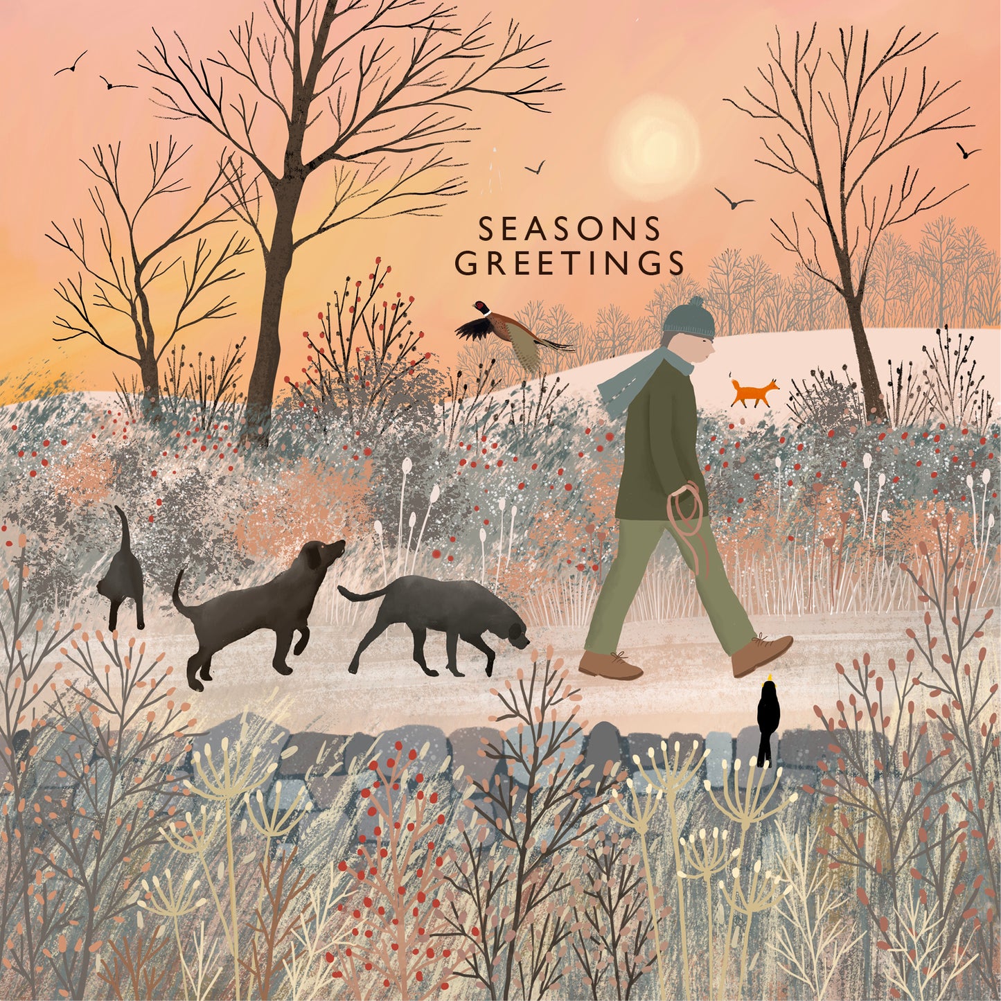 Winter Walk, Labrador Christmas Card, Perfect for dog lovers