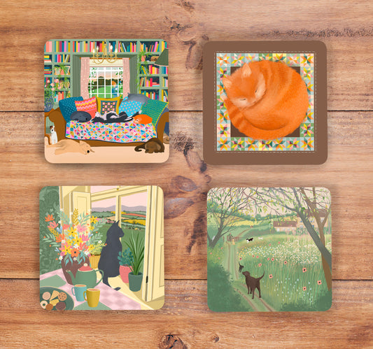 Set of 4 MDF Coasters in a box. Galloway Days Spring designs.