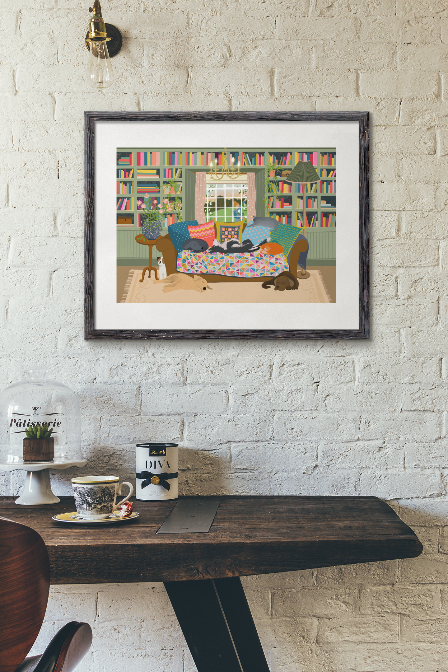 Cats and Dogs Art Print. Gonna Need a Bigger Sofa - Signed Giclee Print. Country Charm.
