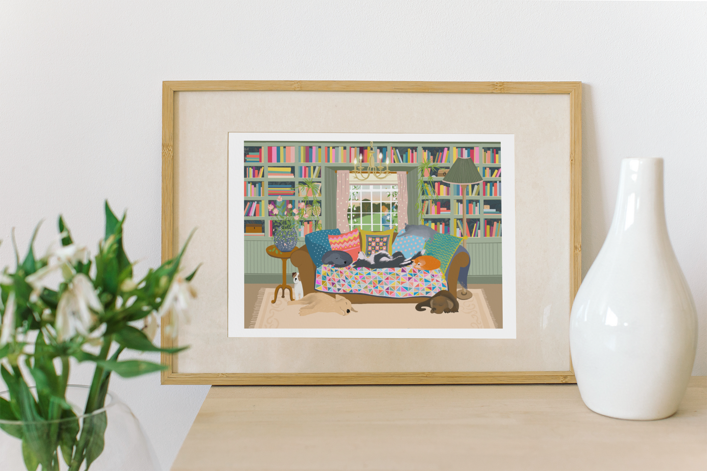 Cats and Dogs Art Print. Gonna Need a Bigger Sofa - Signed Giclee Print. Country Charm.