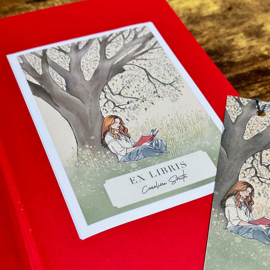 Book lovers gift - Pack of 6 personalised bookplates and 2 recycled bookmarks
