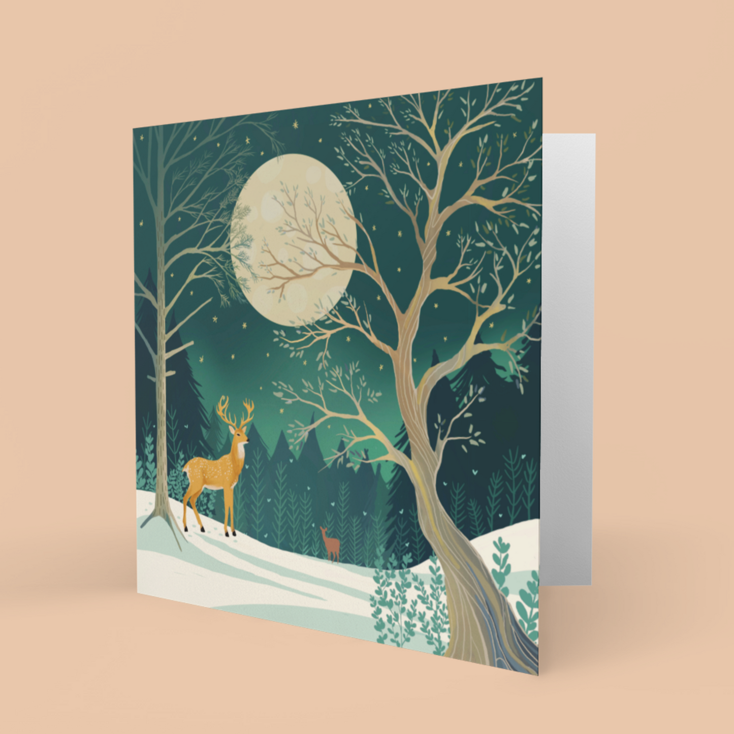 Moonlit Stag Christmas Card