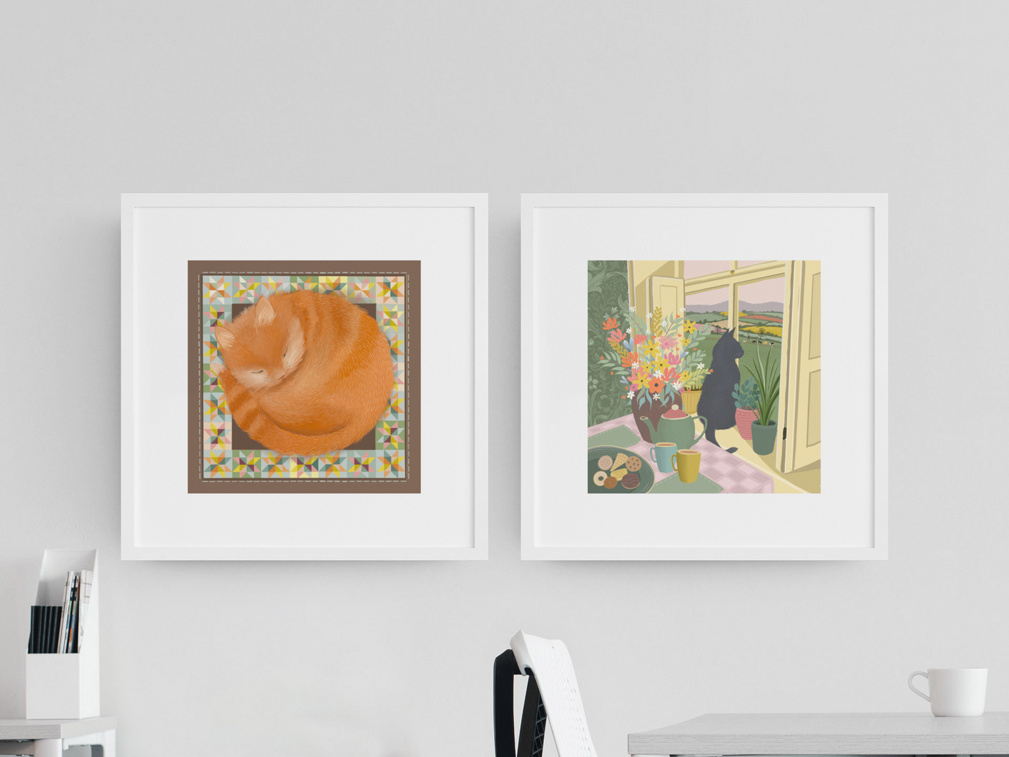 Patchwork Cat Art Print.