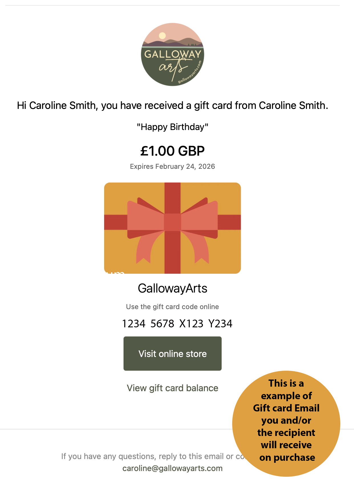 Galloway Arts Gift Card