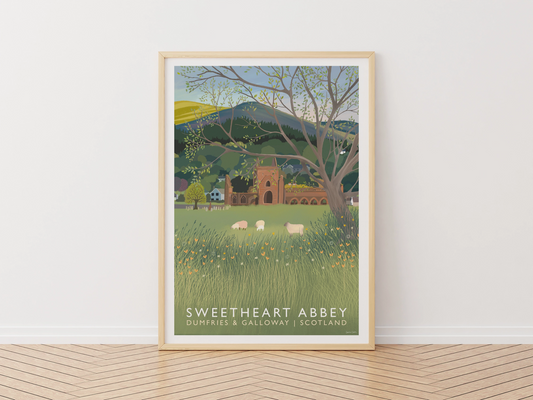Sweetheart Abbey, Dumfries & Galloway  - Travel Poster - A5, A4, A3, A2, A1 - Print only or Framed