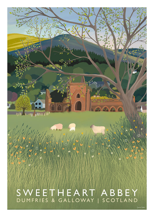 Sweetheart Abbey, Dumfries & Galloway  - Travel Poster - A5, A4, A3, A2, A1 - Print only or Framed