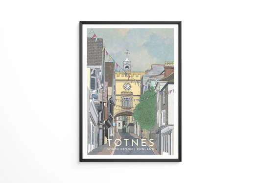 Totnes, South Devon, English Travel Poster, Framed or unframed - A5,A4,A3,A2,A1