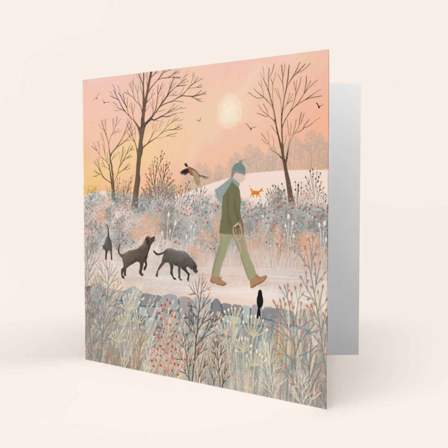 Winter Walk, Labrador Christmas Card, Perfect for dog lovers