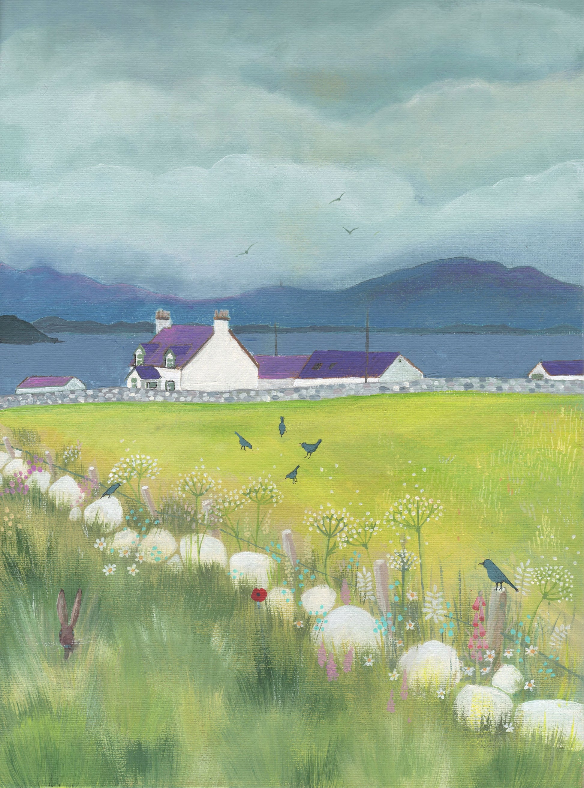 Calmdown Farm - a Scottish Landscape featuring the coastline of Wigtownshire. From an original painting. Signed by artist