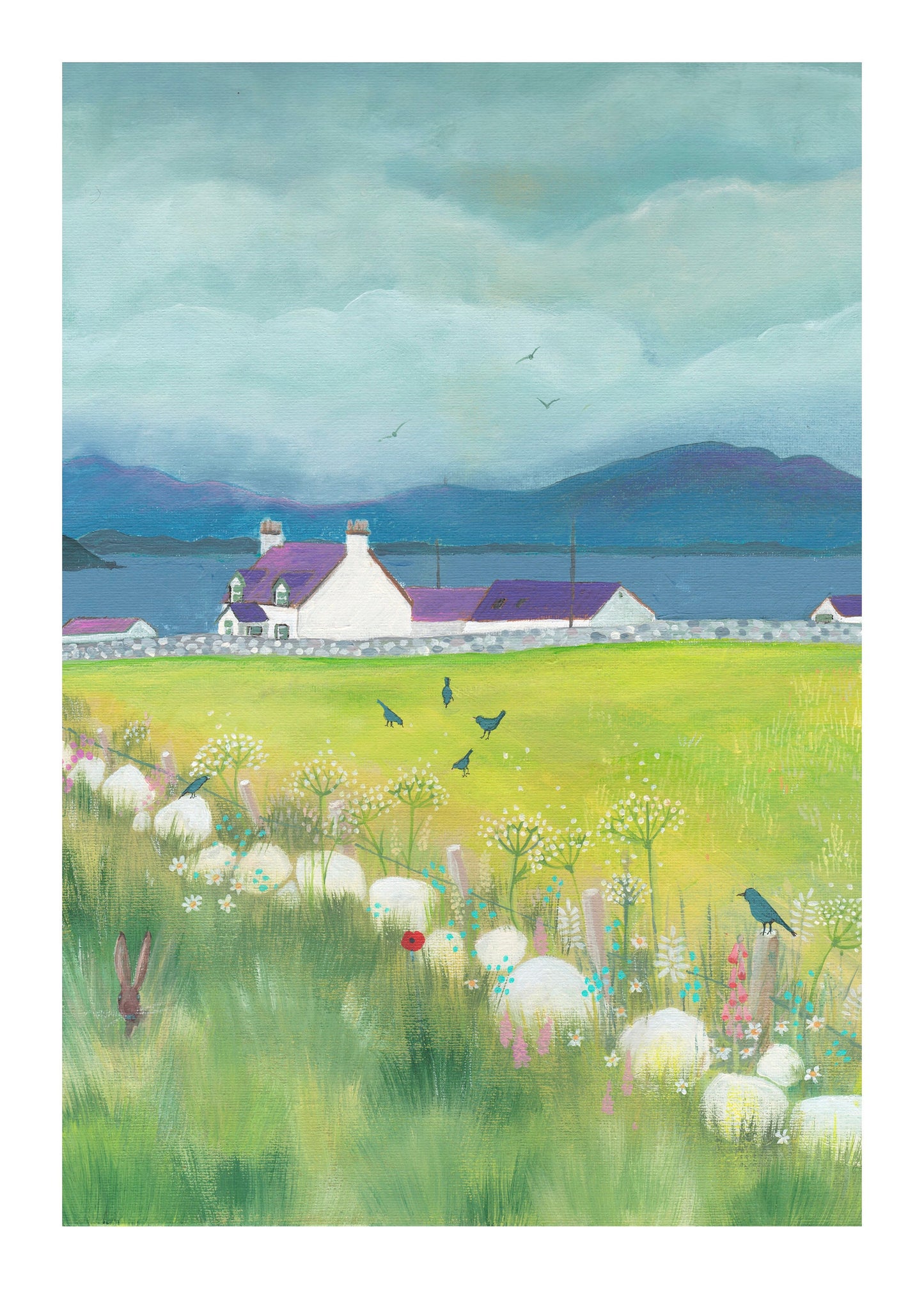 Calmdown Farm - a Scottish Landscape featuring the coastline of Wigtownshire. From an original painting. Signed by artist