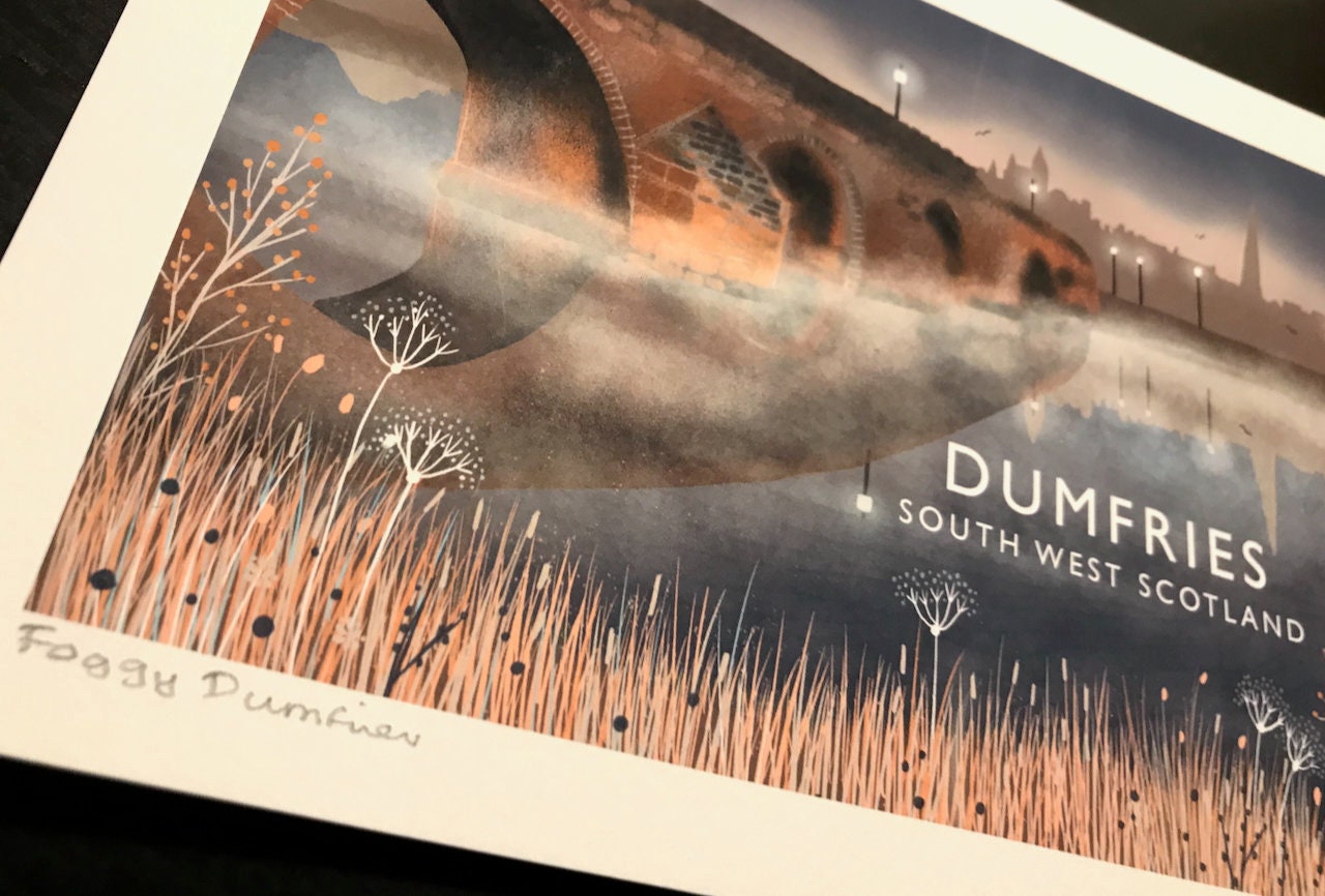 Devorgilla Bridge Dumfries | Scottish Travel Poster | Signed by artist | Giclee Art print | Dumfries print