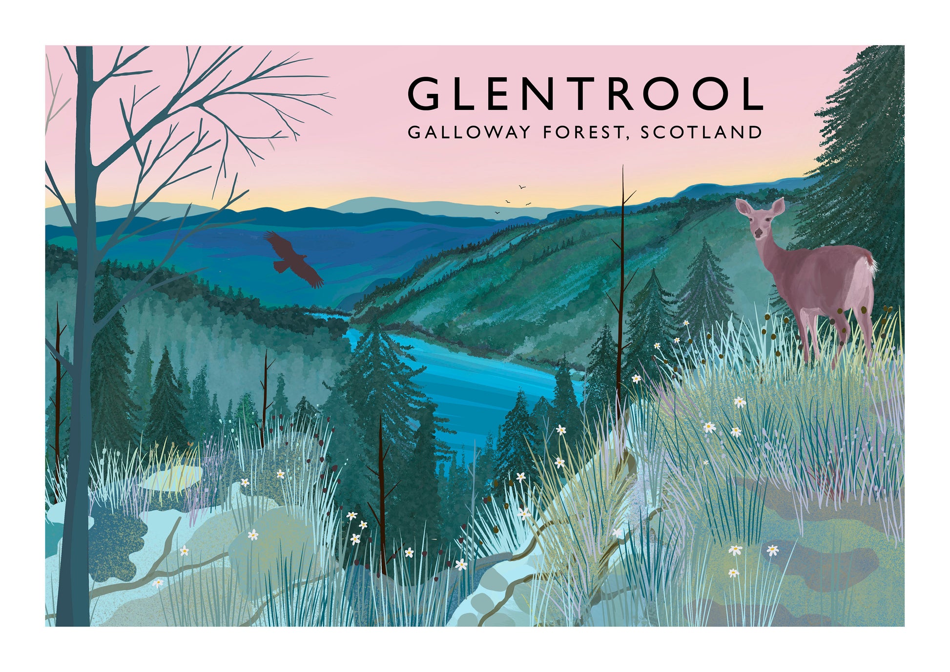 Glentrool, Galloway Forest, Scottish Travel Poster, Scottish Landscape, Home Office, Wall Art, Quality Giclee Art Print signed by the Artist