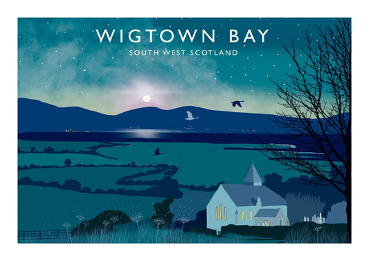 Wigtown Bay at Night, Wall Art, Scottish Travel Poster, Scottish Landscape, Home Office, Quality Giclee Art Print signed by the Artist