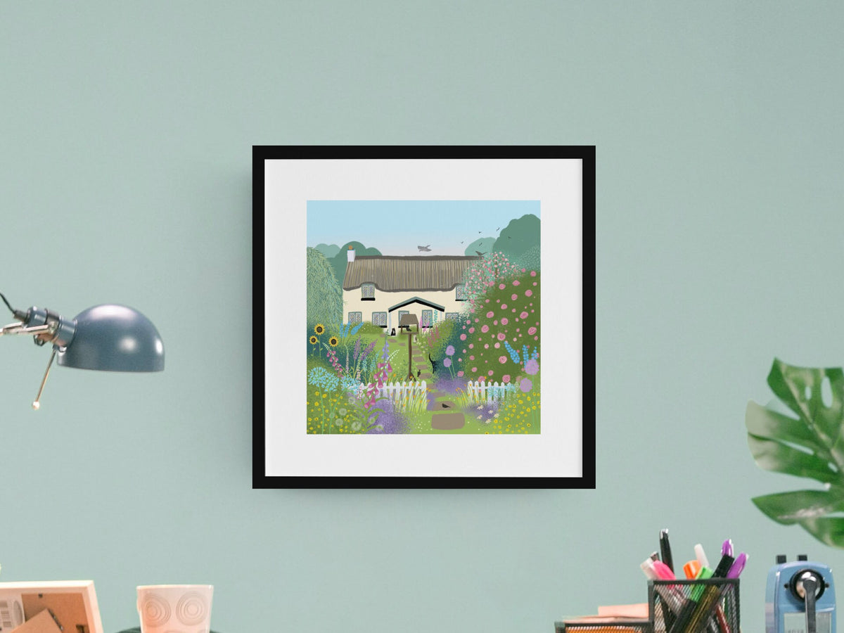 Rose Cottage Giclee Print – English Garden Art, Signed Print