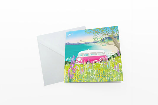 Staycation greetings card from an original painting by Caroline Smith. Blank greetings cards.