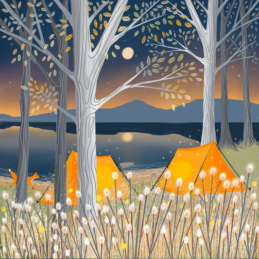 Wild Camping greetings card from an original painting by Caroline Smith. Blank greetings cards.