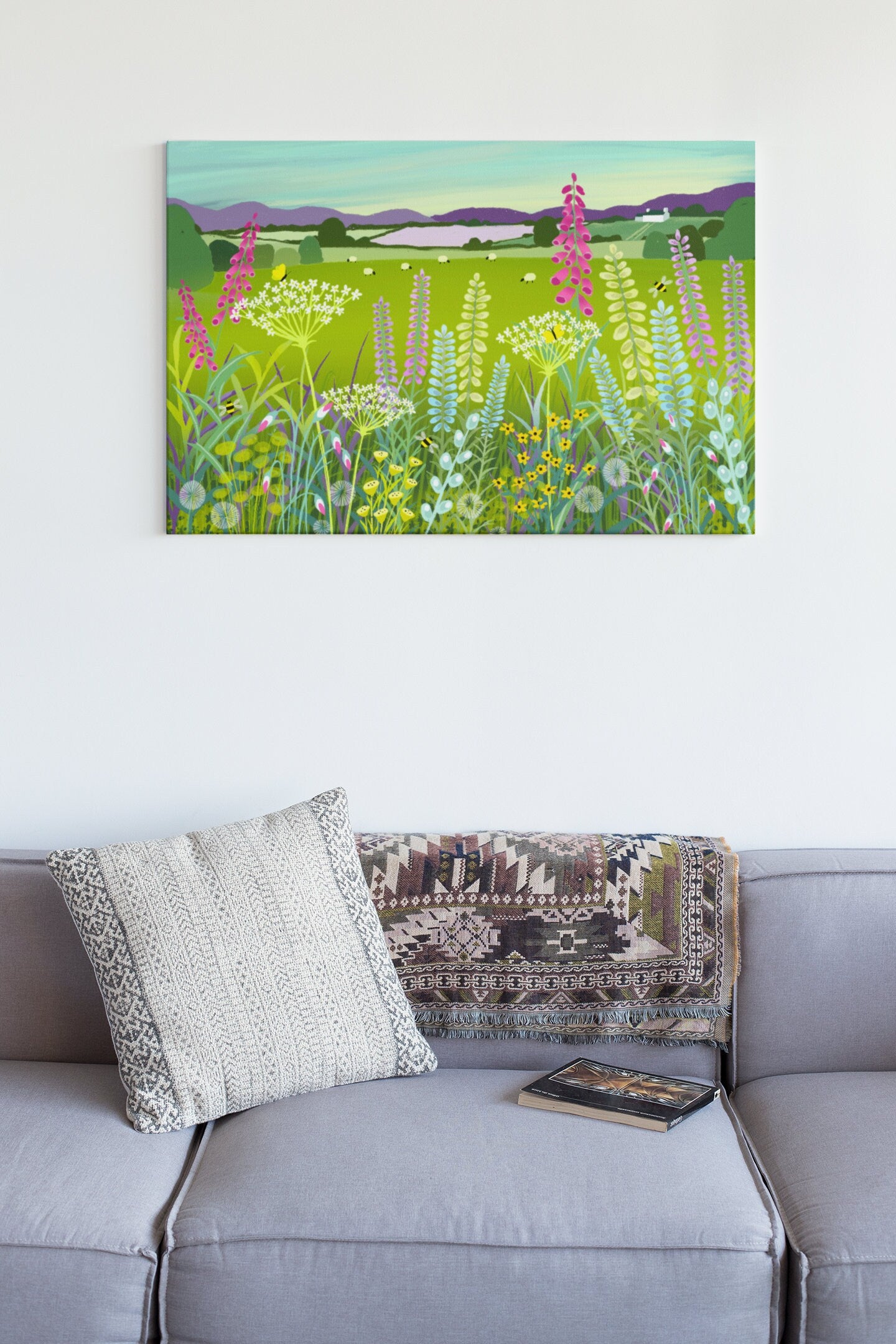 Canvas print of Galloway Glory - various sizes. Colourful art wall canvas of field and wild flowers. Wall Art, Home decor, Home Office Art.