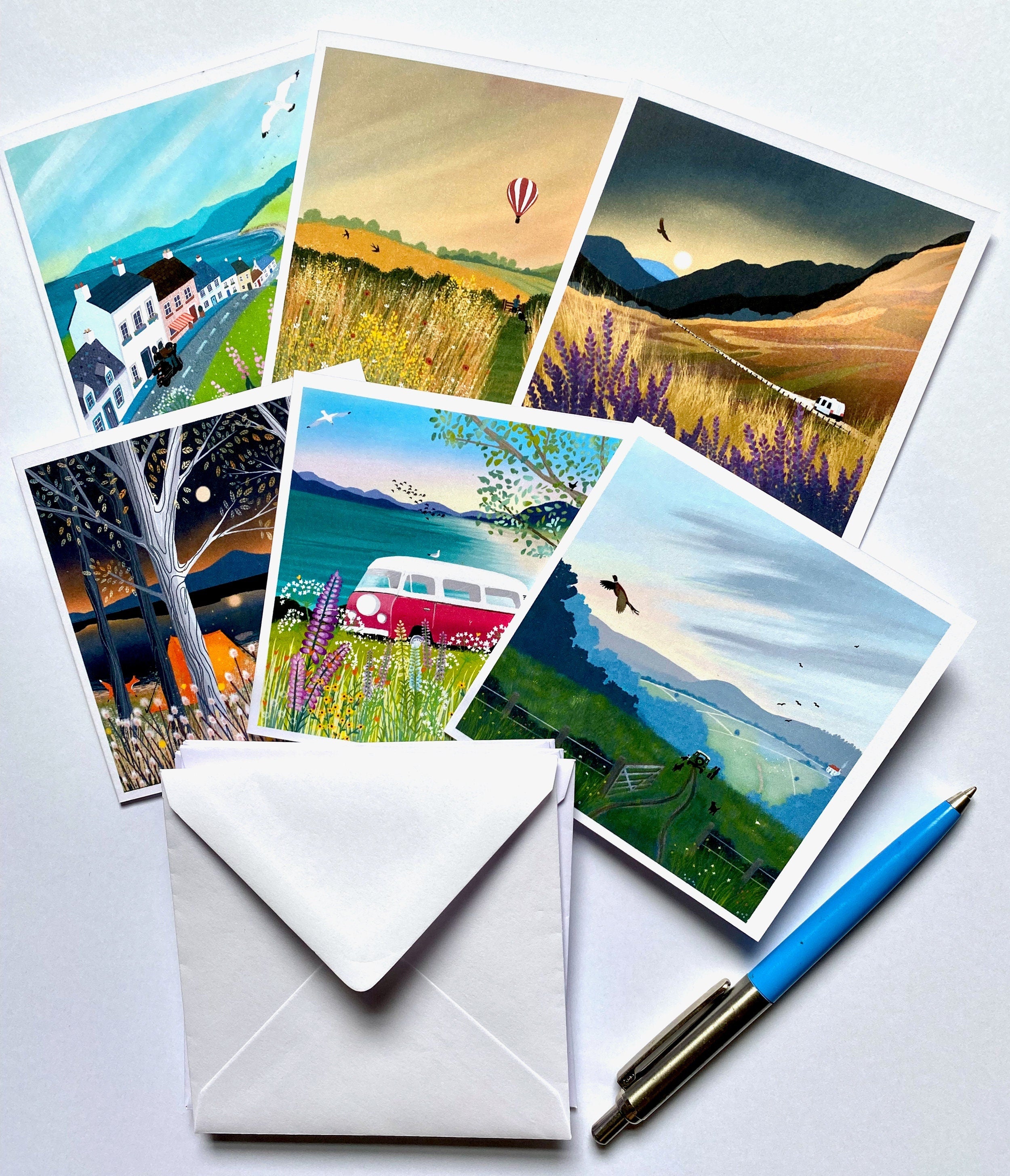 Box of Notelets from original art. Pack of Six Notelet Cards in box. T ...