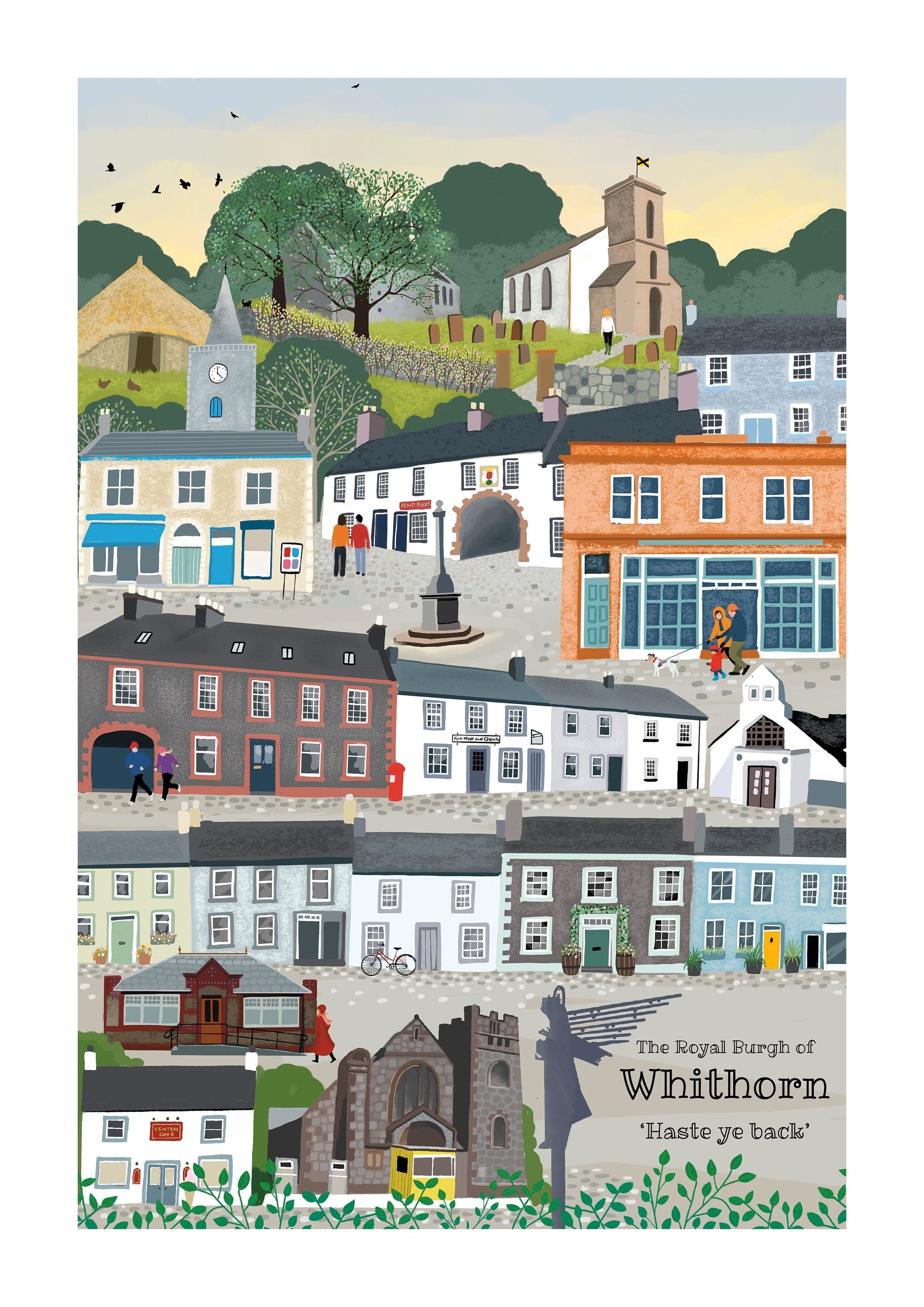 Whithorn Poster, South West Scotland, Scottish Illustrated Landscape, Wall Art, Quality Giclee Art Print signed by the Artist