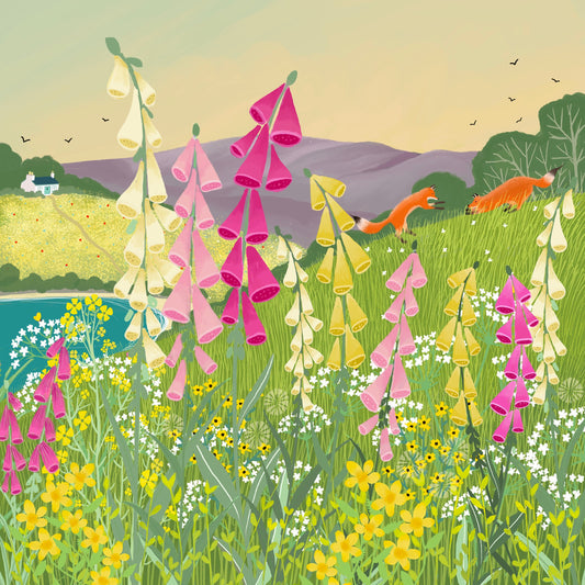 Foxgloves Art Print: Scottish Landscape with Foxes