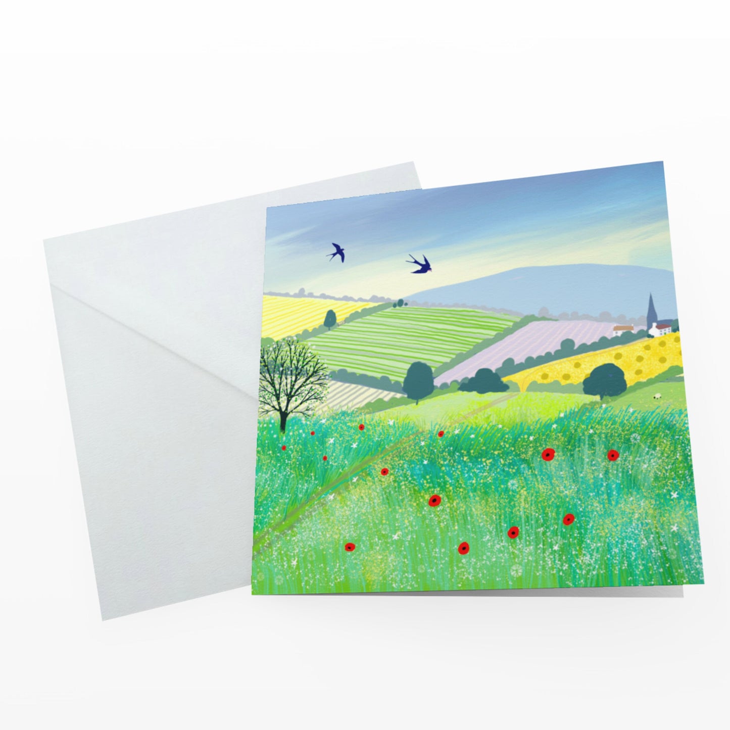 Summer Valley greetings card - sunny summer landscape. Birthday card, thank you card, anniversary card, housewarming card. Sending love.