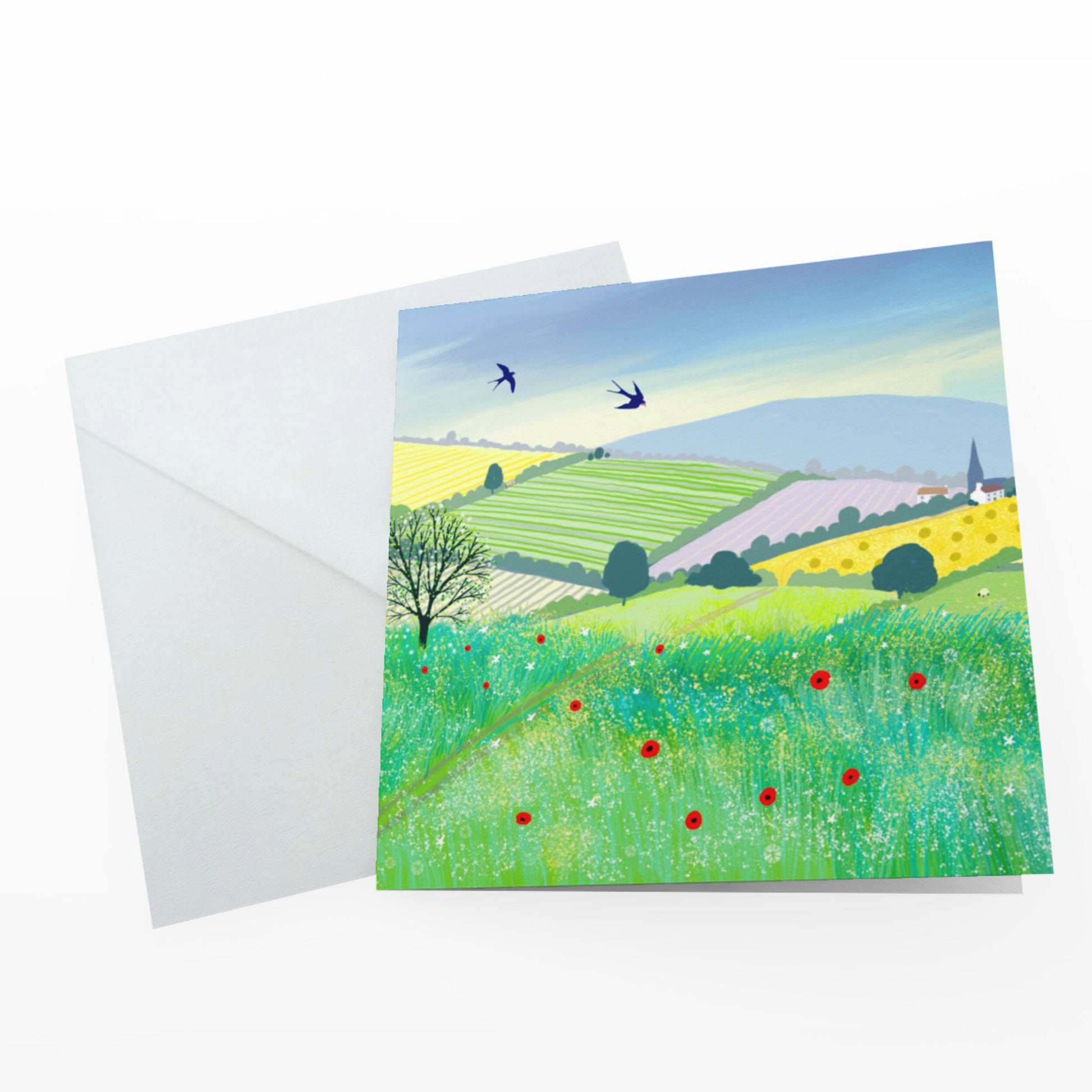 Summer Valley greetings card - sunny summer landscape. Birthday card, thank you card, anniversary card, housewarming card. Sending love.