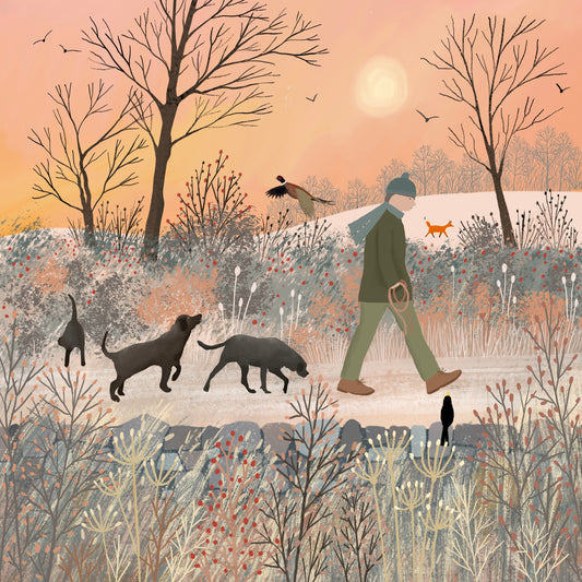 Labrador Winter Walk Art Print: Cottagecore Dog Lover Gift