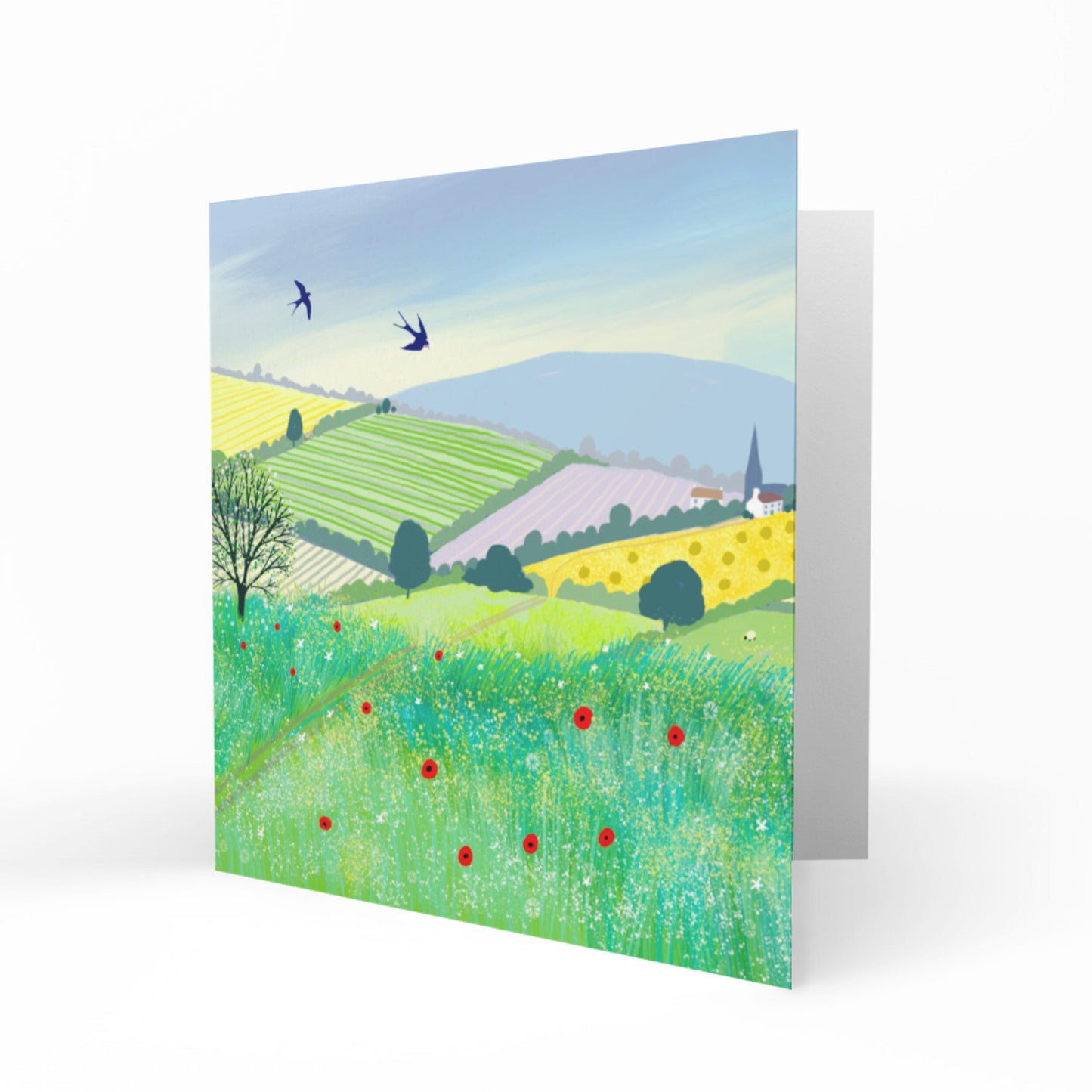 Summer Valley greetings card - sunny summer landscape. Birthday card, thank you card, anniversary card, housewarming card. Sending love.