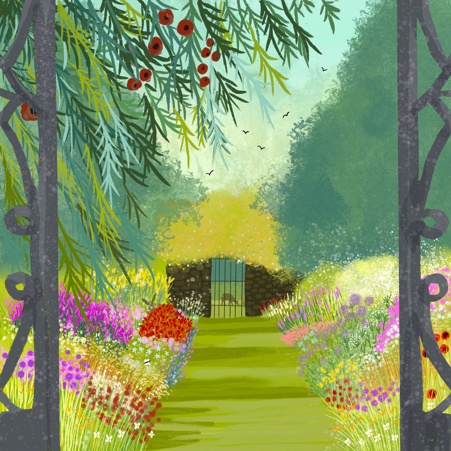 Summer Secret Garden greetings card. Birthday card, thank you card, anniversary card, housewarming card. Sending love.