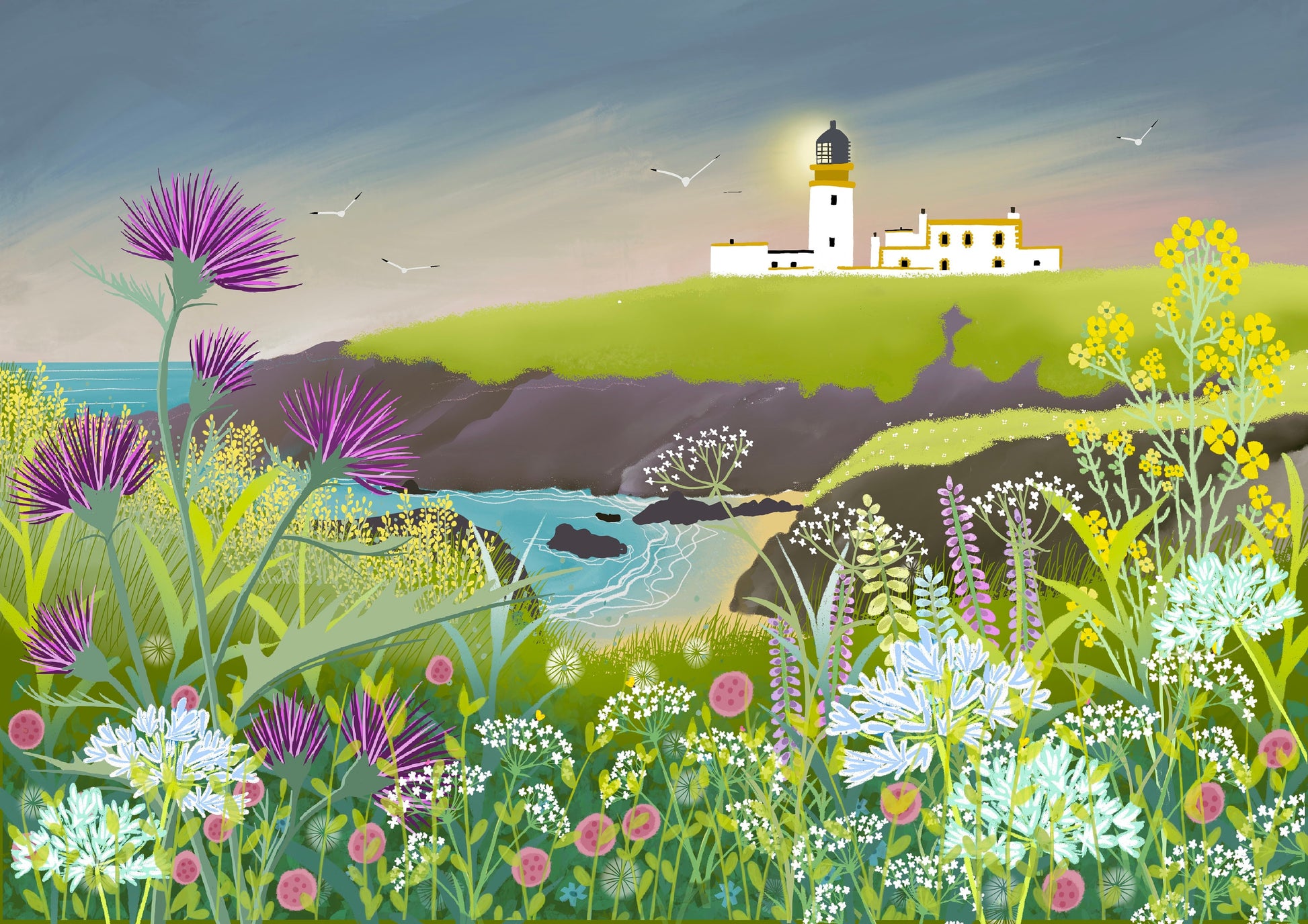 Killantringan Calm - Signed Giclee Print. Art print, Home Decor, Office Art. View along the cliffs to Killantringan Lighthouse, Portpatrick