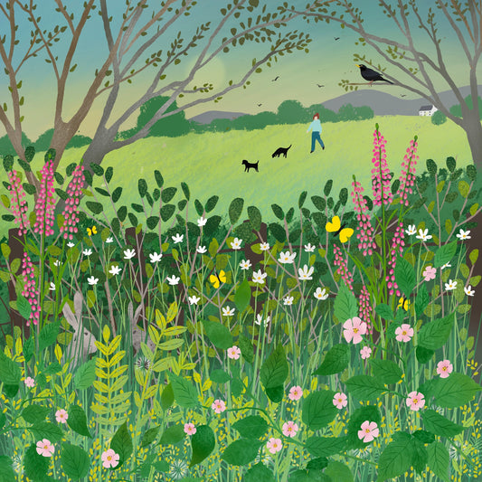 Morning Hedgerow Art Print: Signed Giclee Landscape, Cottagecore Decor